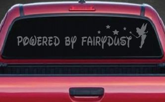 Powered By Fairydust Tinker Bell Tinkerbell Car or Truck Window Vinyl Decal Sticker (Silver)