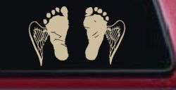 Baby Footprints Angel Wings In Memory Of Car or Truck Window Decal Sticker (Desert Sand)