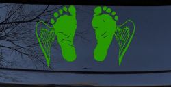 Baby Footprints Angel Wings In Memory Of Car or Truck Window Vinyl Decal Sticker (Lime)