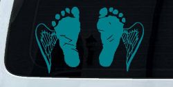 Baby Footprints Angel Wings In Memory Of Car or Truck Window Decal Sticker (Turquoise Blue)
