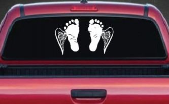 Baby Footprints Angel Wings In Memory Of Car or Truck Window Decal Sticker