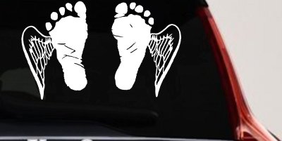 Baby Footprints Angel Wings In Memory Of Car or Truck Window Vinyl Decal Sticker