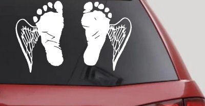 Baby Footprints Angel Wings In Memory Of Car or Truck Window Vinyl Decal Sticker