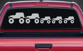 Jeep Stick Family With Three Kids Off Road Car or Truck Window Decal Sticker (Light Gray)