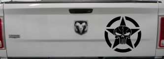 Military Jeep Star Segmented Cracked Punisher Skull Off Road Car or Truck Window Vinyl Decal Sticker (Black)