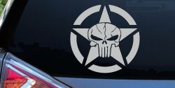 Military Jeep Star Segmented Cracked Punisher Skull Off Road Car or Truck Window Vinyl Decal Sticker (Light Gray)