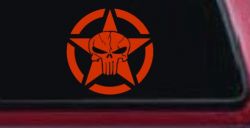 Military Jeep Star Segmented Cracked Punisher Skull Off Road Car or Truck Window Decal Sticker (Orange Red)