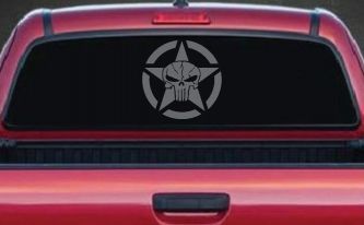 Military Jeep Star Segmented Cracked Punisher Skull Off Road Car or Truck Window Decal Sticker (Silver)