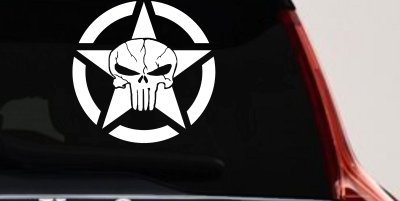Military Jeep Star Segmented Cracked Punisher Skull Off Road Car or Truck Window Vinyl Decal Sticker