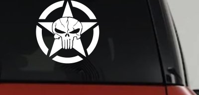 Military Jeep Star Segmented Cracked Punisher Skull Off Road Car or Truck Window Vinyl Decal Sticker