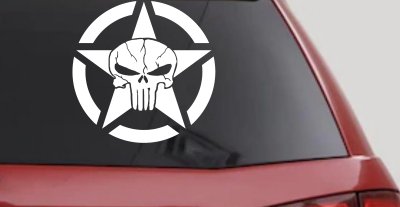 Military Jeep Star Segmented Cracked Punisher Skull Off Road Car or Truck Window Vinyl Decal Sticker