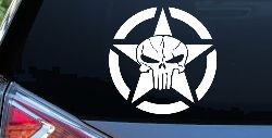 Military Jeep Star Segmented Cracked Punisher Skull Off Road Car or Truck Window Decal Sticker