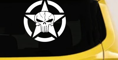 Military Jeep Star Segmented Cracked Punisher Skull Off Road Car or Truck Window Vinyl Decal Sticker