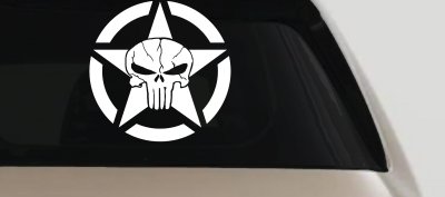 Military Jeep Star Segmented Cracked Punisher Skull Off Road Car or Truck Window Vinyl Decal Sticker