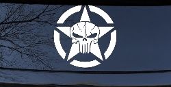 Military Jeep Star Segmented Cracked Punisher Skull Off Road Car or Truck Window Decal Sticker