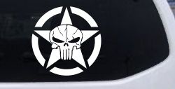 Military Jeep Star Segmented Cracked Punisher Skull Off Road Car or Truck Window Decal Sticker