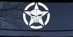 Military Jeep Star Segmented Cracked Punisher Skull Off Road Car or Truck Window Decal Sticker