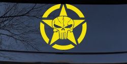 Military Jeep Star Segmented Cracked Punisher Skull Off Road Car or Truck Window Vinyl Decal Sticker (Yellow)