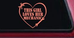 This Girl Loves Her Mechanic Car or Truck Window Vinyl Decal Sticker (Coral)