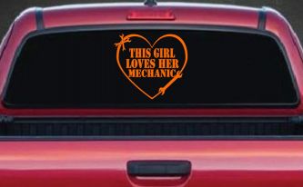 This Girl Loves Her Mechanic Car or Truck Window Decal Sticker (Orange)