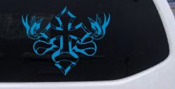 Cross With Doves Christian Car or Truck Window Decal Sticker (Blue)