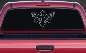 Cross With Doves Christian Car or Truck Window Decal Sticker (Telegrey)