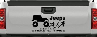 Jeep Running Over Stick Family Off Road Car or Truck Window Decal Sticker (Black)