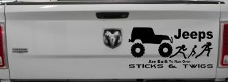 Jeep Running Over Stick Family Off Road Car or Truck Window Decal Sticker (Black)
