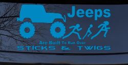 Jeep Running Over Stick Family Off Road Car or Truck Window Decal Sticker (Blue)