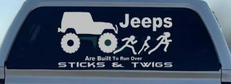 Jeep Running Over Stick Family Off Road Car or Truck Window Decal Sticker (Light Gray)