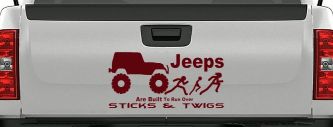 Jeep Running Over Stick Family Off Road Car or Truck Window Decal Sticker (Purple Red)