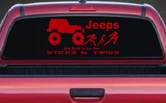 Jeep Running Over Stick Family Off Road Car or Truck Window Decal Sticker (Red)