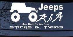 Jeep Running Over Stick Family Off Road Car or Truck Window Decal Sticker