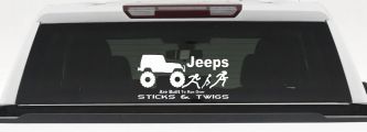 Jeep Running Over Stick Family Off Road Car or Truck Window Decal Sticker (White)