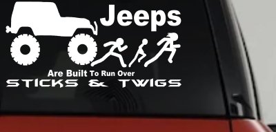 Jeep Running Over Stick Family Off Road Car or Truck Window Vinyl Decal Sticker