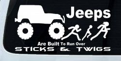 Jeep Running Over Stick Family Off Road Car or Truck Window Decal Sticker