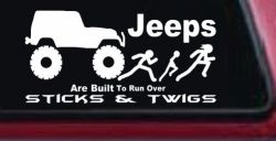 Jeep Running Over Stick Family Off Road Car or Truck Window Decal Sticker