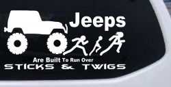 Jeep Running Over Stick Family Off Road Car or Truck Window Decal Sticker