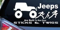 Jeep Running Over Stick Family Off Road Car or Truck Window Decal Sticker