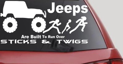 Jeep Running Over Stick Family Off Road Car or Truck Window Vinyl Decal Sticker