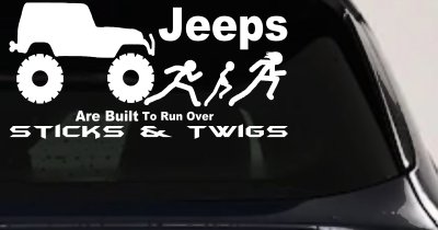 Jeep Running Over Stick Family Off Road Car or Truck Window Vinyl Decal Sticker (White)