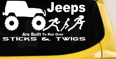 Jeep Running Over Stick Family Off Road Car or Truck Window Vinyl Decal Sticker