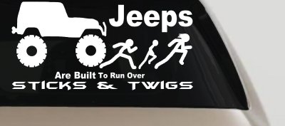 Jeep Running Over Stick Family Off Road Car or Truck Window Vinyl Decal Sticker
