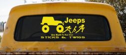 Jeep Running Over Stick Family Off Road Car or Truck Window Decal Sticker (Yellow)