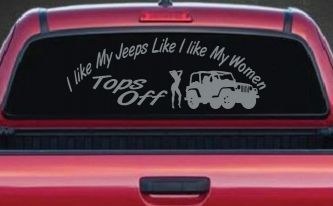 I lIke My Jeeps and Women Tops Off Off Road Car or Truck Window Decal Sticker (Telegrey)