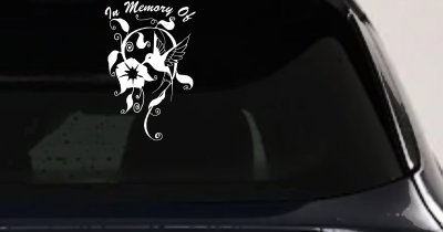 In Memory Of Swirl Vine Hummingbird Car or Truck Window Vinyl Decal Sticker