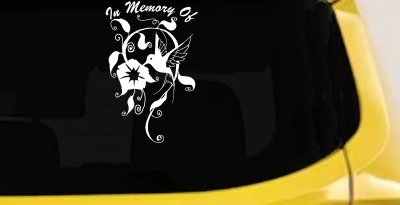 In Memory Of Swirl Vine Hummingbird Car or Truck Window Vinyl Decal Sticker