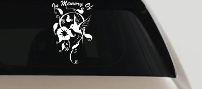 In Memory Of Swirl Vine Hummingbird Car or Truck Window Vinyl Decal Sticker