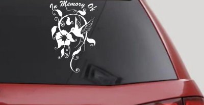 In Memory Of Swirl Vine Hummingbird Car or Truck Window Vinyl Decal Sticker