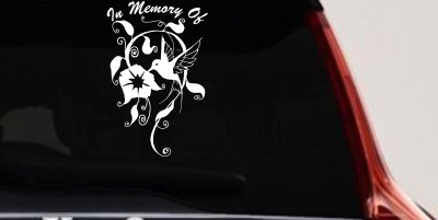 In Memory Of Swirl Vine Hummingbird Car or Truck Window Vinyl Decal Sticker